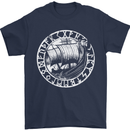 Viking Ship With Norse Text White Print Mens T-Shirt 100% Cotton Navy Blue