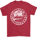 Viking Ship With Norse Text White Print Mens T-Shirt 100% Cotton Red