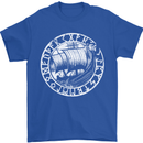 Viking Ship With Norse Text White Print Mens T-Shirt 100% Cotton Royal Blue
