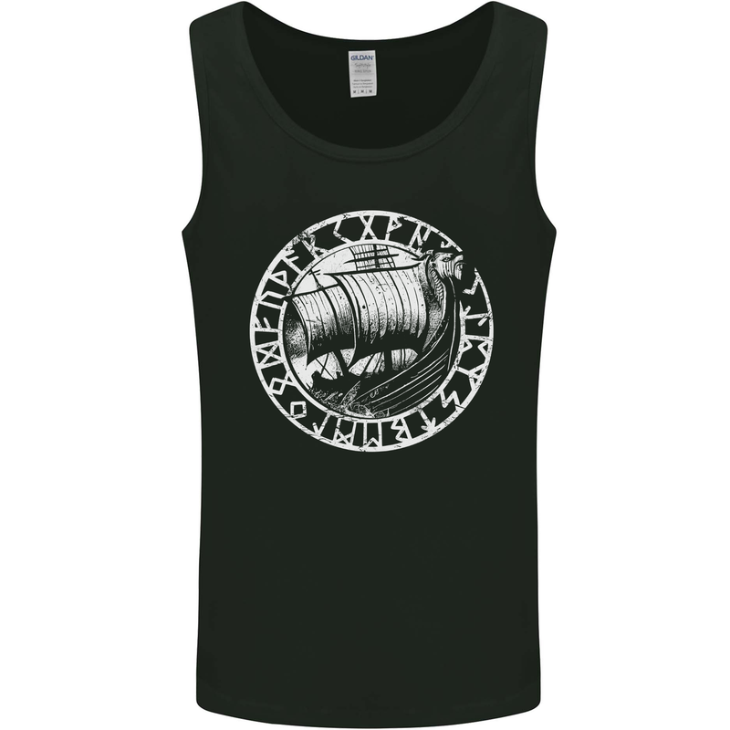 Viking Ship With Norse Text White Print Mens Vest Tank Top Black