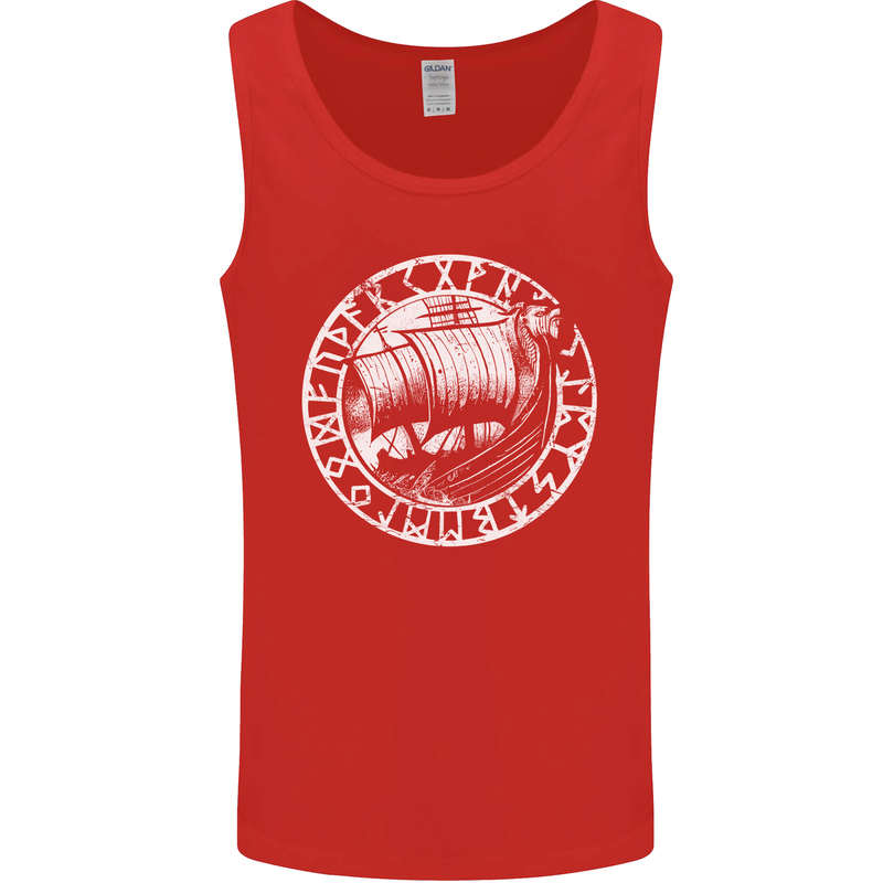 Viking Ship With Norse Text White Print Mens Vest Tank Top Red