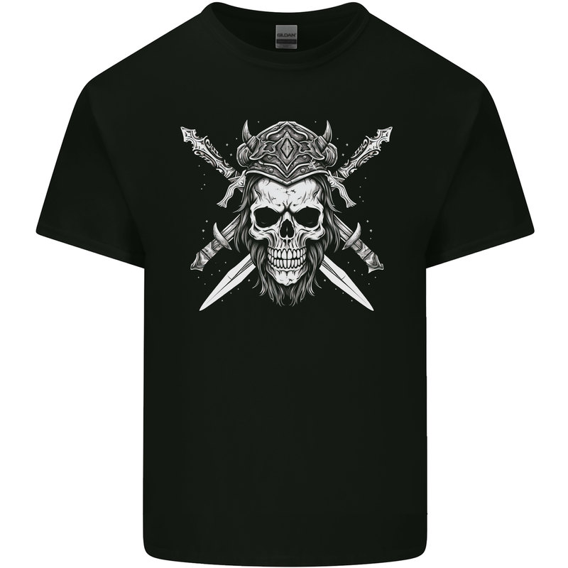 Viking Skull With Swords Warrior Gym MMA Mens Cotton T-Shirt Tee Top Black