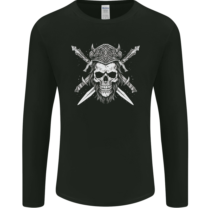 Viking Skull With Swords Warrior Gym MMA Mens Long Sleeve T-Shirt Black