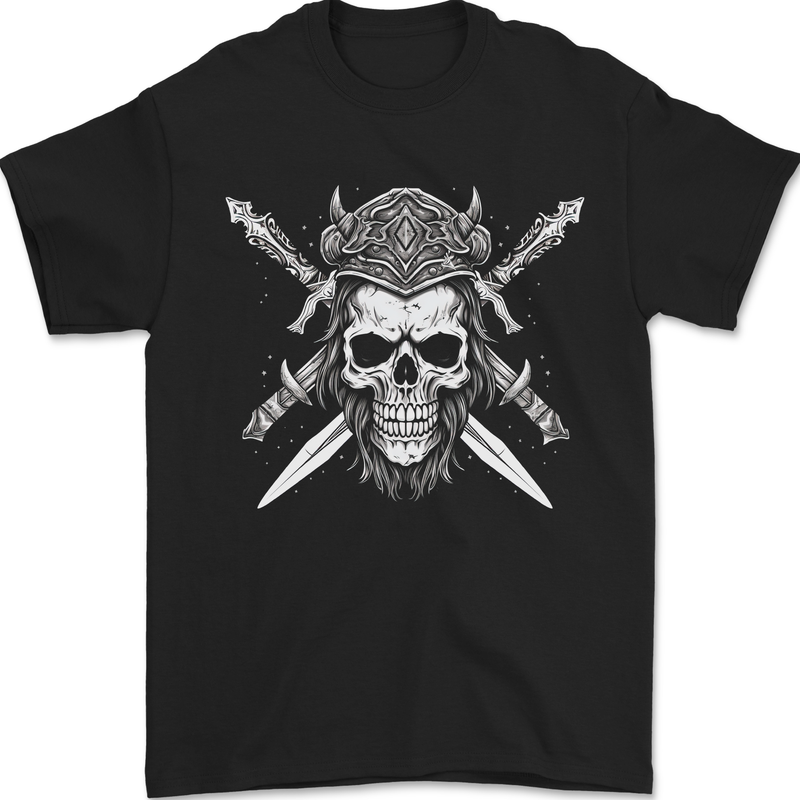 Viking Skull With Swords Warrior Gym MMA Mens T-Shirt 100% Cotton Black