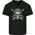 Viking Skull With Swords Warrior Gym MMA Mens V-Neck Cotton T-Shirt Black