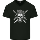 Viking Skull With Swords Warrior Gym MMA Mens V-Neck Cotton T-Shirt Black