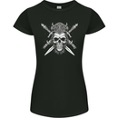 Viking Skull With Swords Warrior Gym MMA Womens Petite Cut T-Shirt Black