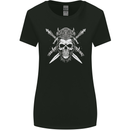 Viking Skull With Swords Warrior Gym MMA Womens Wider Cut T-Shirt Black