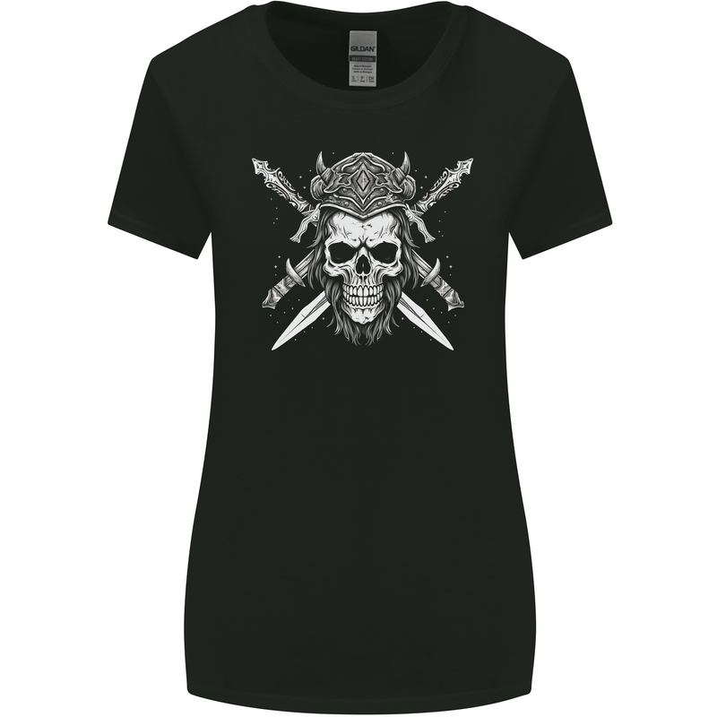 Viking Skull With Swords Warrior Gym MMA Womens Wider Cut T-Shirt Black