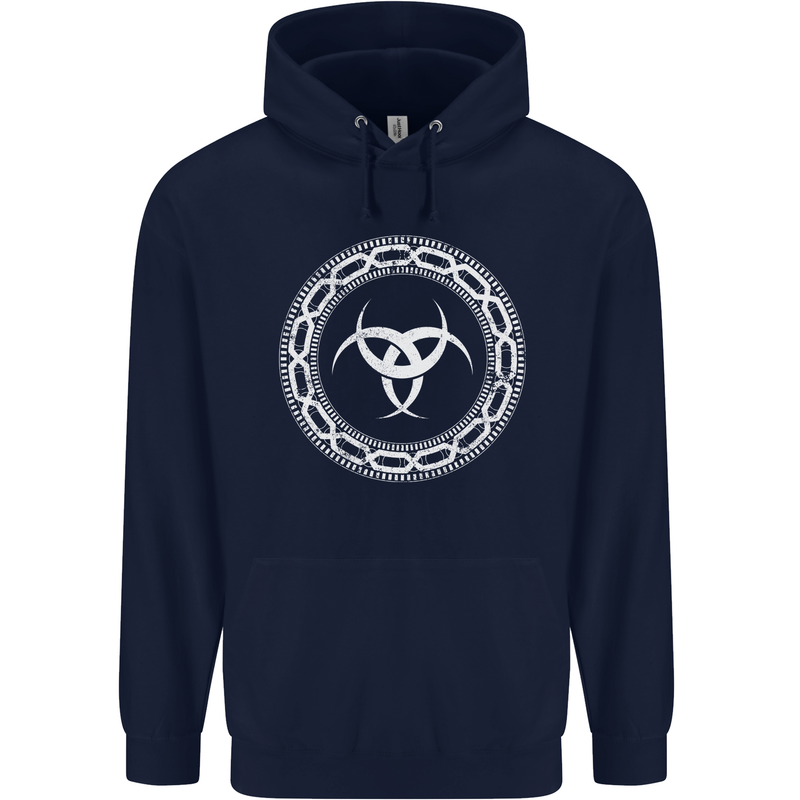 Viking Symbol Skaldenmet White Gym Mens 80% Cotton Hoodie Navy Blue