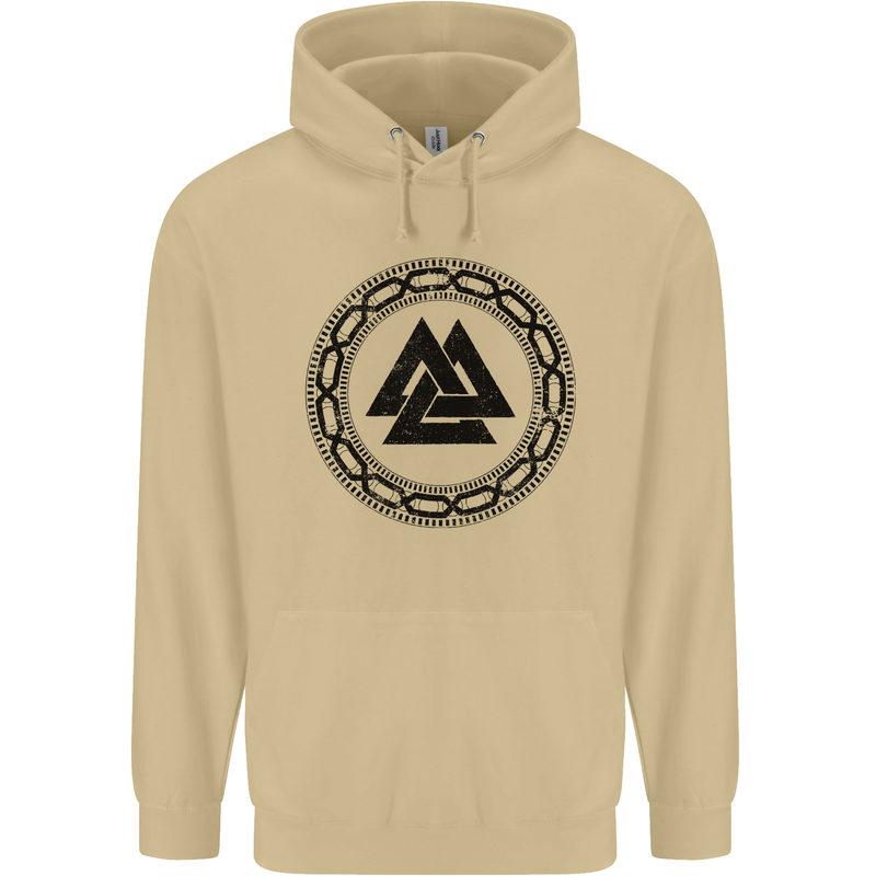 Viking Symbol Valknut Black Gym Mens 80% Cotton Hoodie Sand
