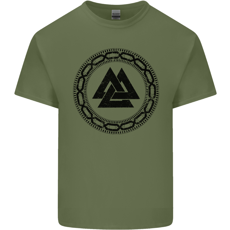 Viking Symbol Valknut Black Gym Mens Cotton T-Shirt Tee Top Military Green
