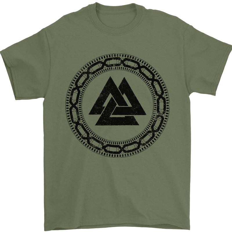 Viking Symbol Valknut Black Gym Mens T-Shirt 100% Cotton Military Green