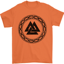 Viking Symbol Valknut Black Gym Mens T-Shirt 100% Cotton Orange