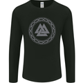 Viking Symbol Valknut Grey Gym Mens Long Sleeve T-Shirt Black