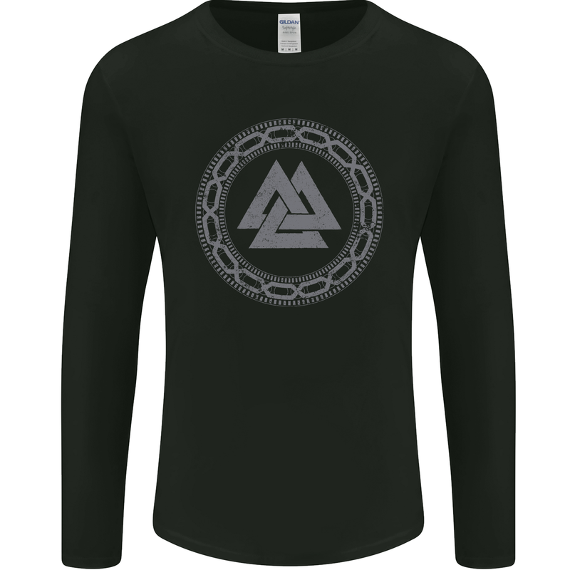 Viking Symbol Valknut Grey Gym Mens Long Sleeve T-Shirt Black