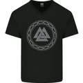 Viking Symbol Valknut Grey Gym Mens V-Neck Cotton T-Shirt Black