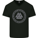 Viking Symbol Valknut Grey Gym Mens V-Neck Cotton T-Shirt Black