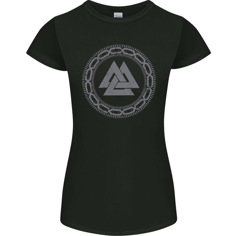 Viking Symbol Valknut Grey Gym Womens Petite Cut T-Shirt Black