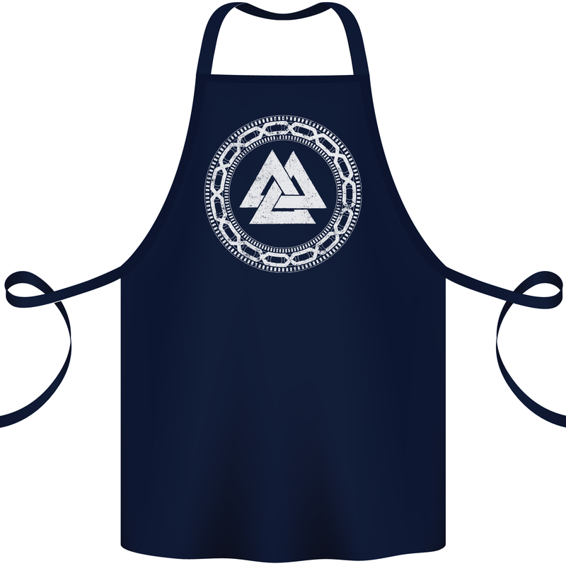 Viking Symbol Valknut White Gym Cotton Apron 100% Organic Navy Blue