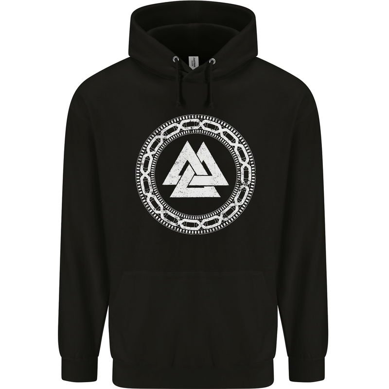 Viking Symbol Valknut White Gym Mens 80% Cotton Hoodie Black