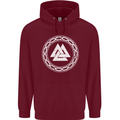 Viking Symbol Valknut White Gym Mens 80% Cotton Hoodie Maroon