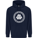 Viking Symbol Valknut White Gym Mens 80% Cotton Hoodie Navy Blue