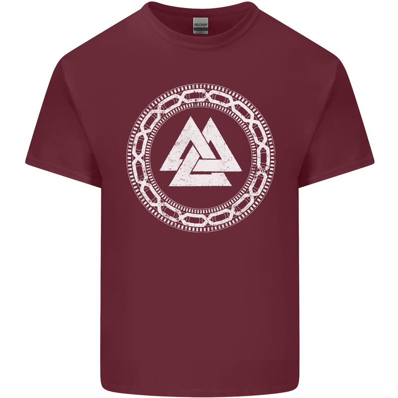 Viking Symbol Valknut White Gym Mens Cotton T-Shirt Tee Top Maroon