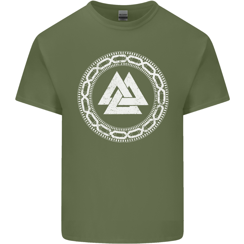 Viking Symbol Valknut White Gym Mens Cotton T-Shirt Tee Top Military Green