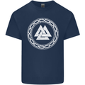Viking Symbol Valknut White Gym Mens Cotton T-Shirt Tee Top Navy Blue