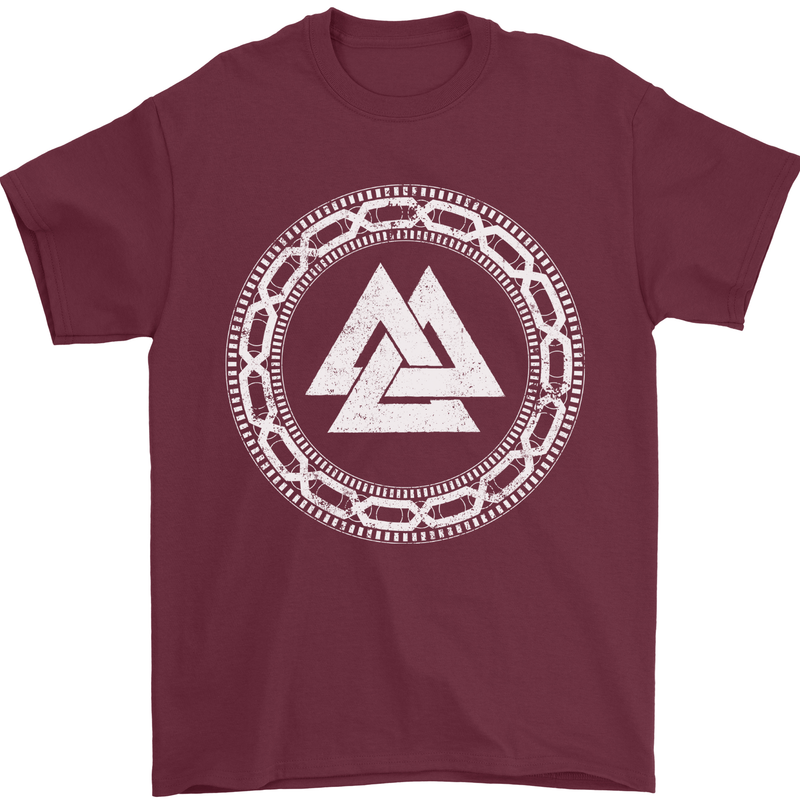 Viking Symbol Valknut White Gym Mens T-Shirt 100% Cotton Maroon