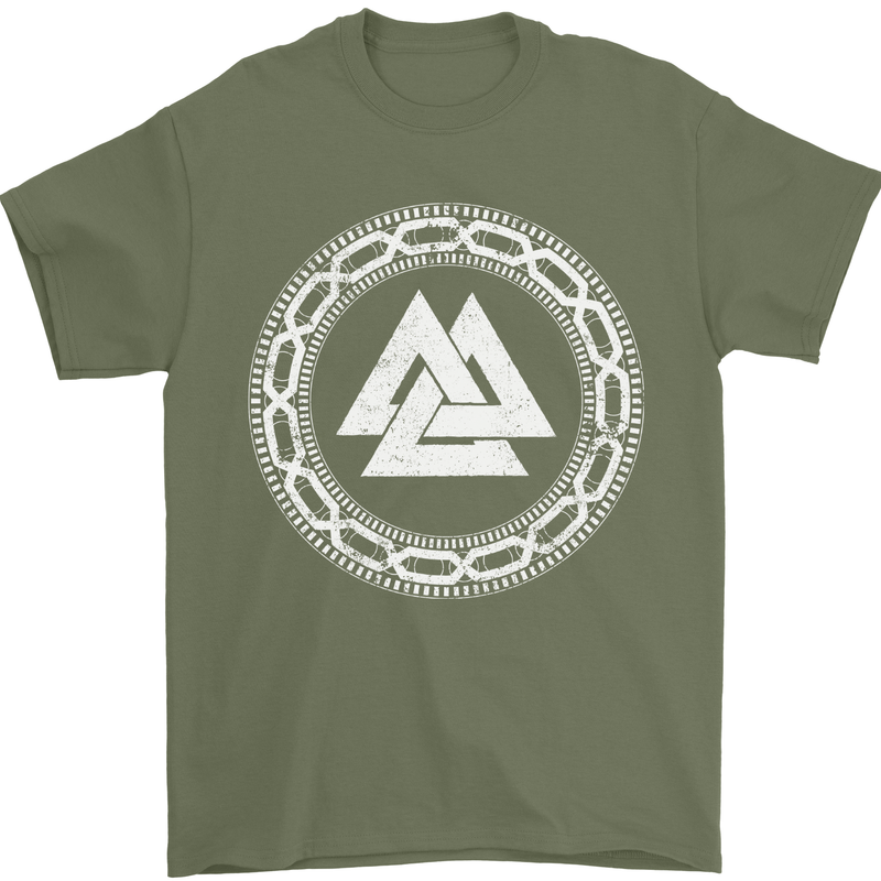 Viking Symbol Valknut White Gym Mens T-Shirt 100% Cotton Military Green