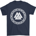 Viking Symbol Valknut White Gym Mens T-Shirt 100% Cotton Navy Blue