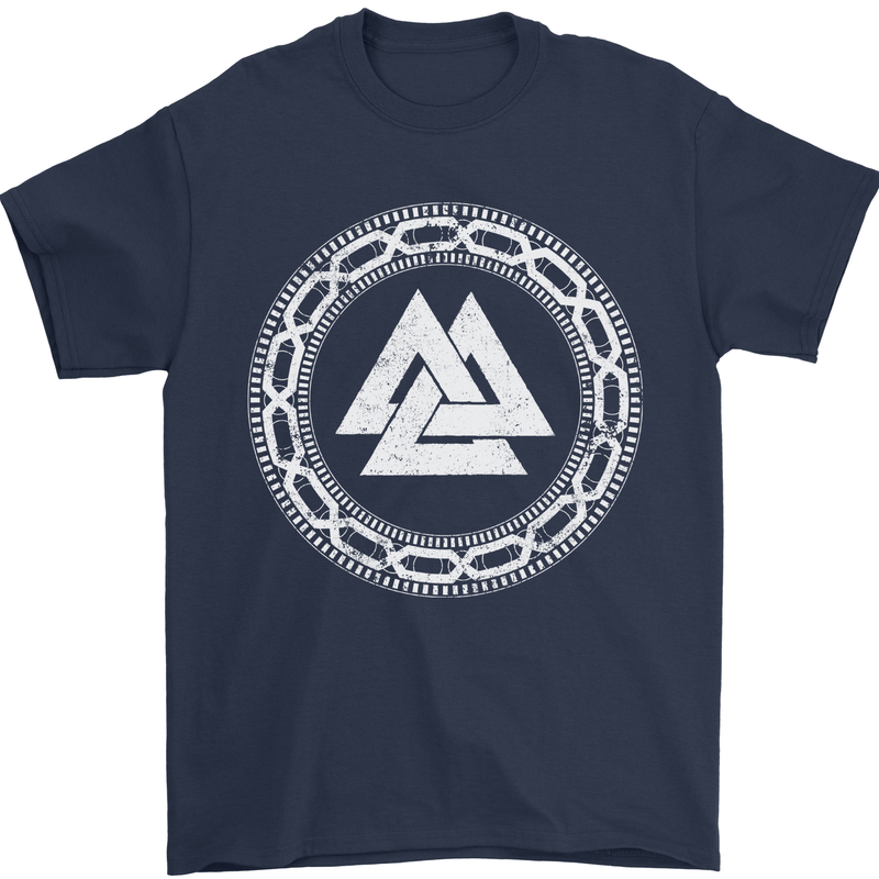 Viking Symbol Valknut White Gym Mens T-Shirt 100% Cotton Navy Blue