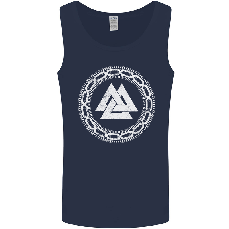 Viking Symbol Valknut White Gym Mens Vest Tank Top Navy Blue