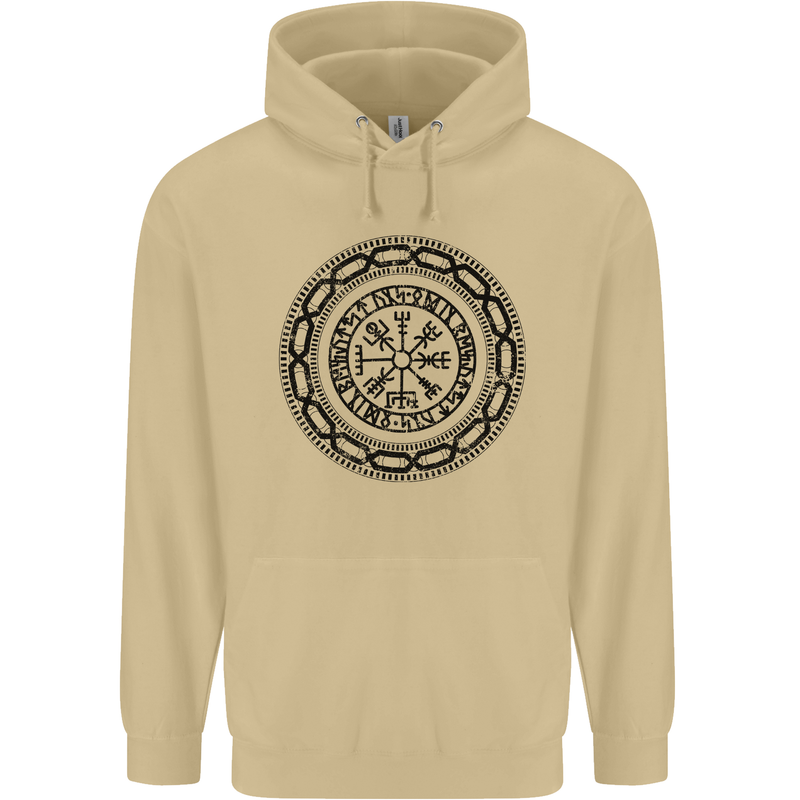 Viking Symbol Vegvisir Black Gym Mens 80% Cotton Hoodie Sand