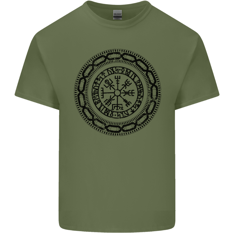 Viking Symbol Vegvisir Black Gym Mens Cotton T-Shirt Tee Top Military Green