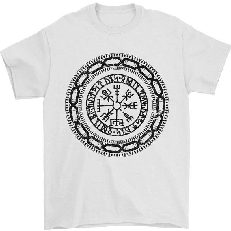 Viking Symbol Vegvisir Black Gym Mens T-Shirt 100% Cotton White