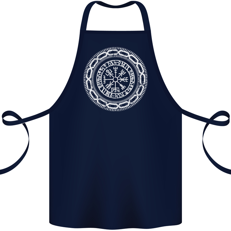 Viking Symbol Vegvisir White Gym Cotton Apron 100% Organic Navy Blue
