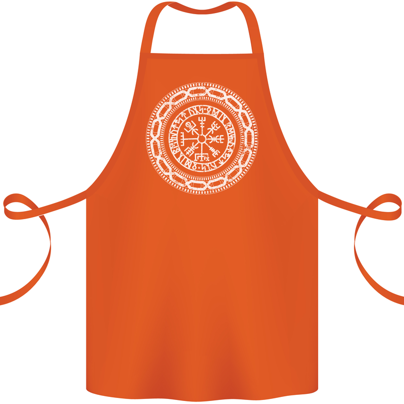 Viking Symbol Vegvisir White Gym Cotton Apron 100% Organic Orange