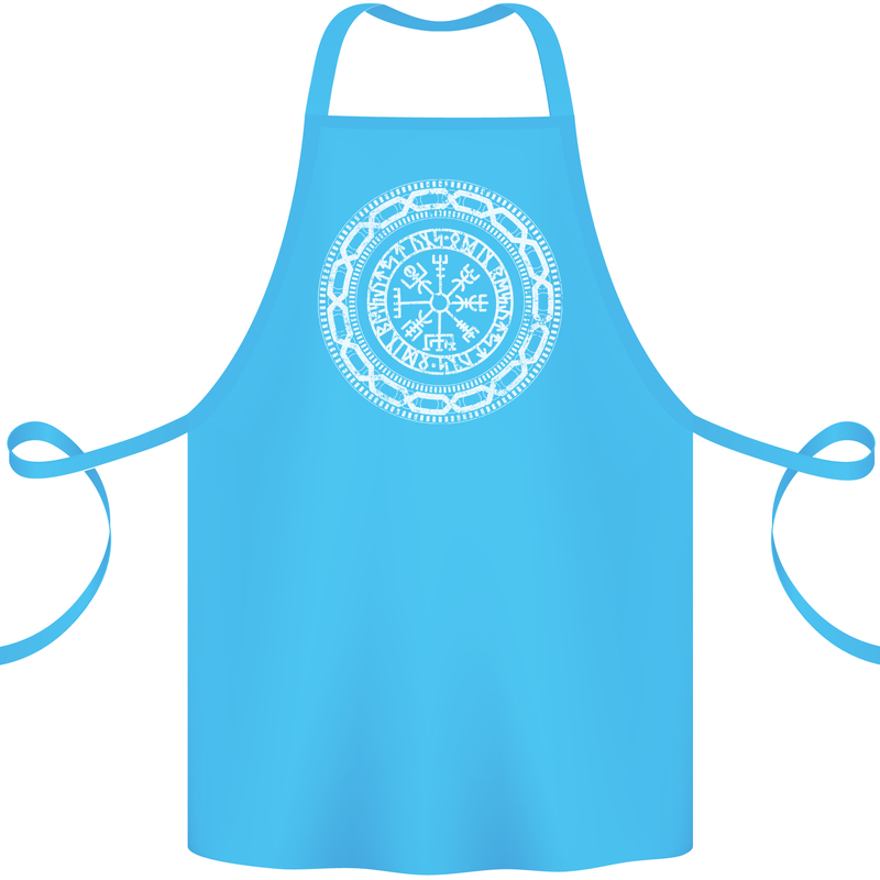 Viking Symbol Vegvisir White Gym Cotton Apron 100% Organic Turquoise