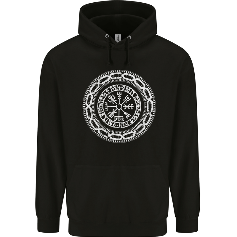 Viking Symbol Vegvisir White Gym Mens 80% Cotton Hoodie Black