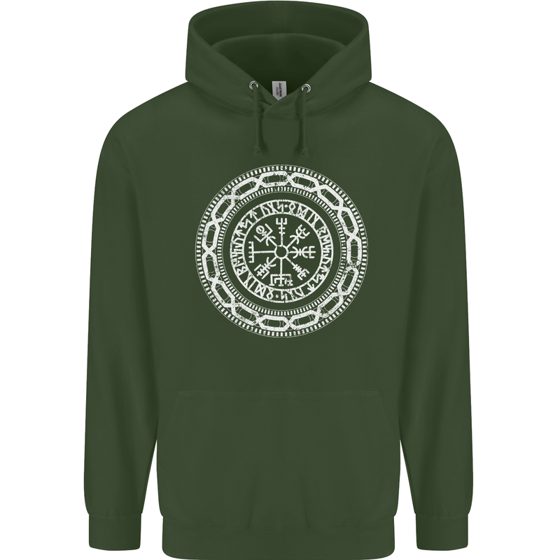 Viking Symbol Vegvisir White Gym Mens 80% Cotton Hoodie Forest Green