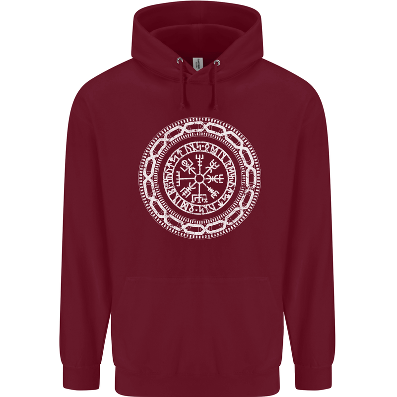 Viking Symbol Vegvisir White Gym Mens 80% Cotton Hoodie Maroon
