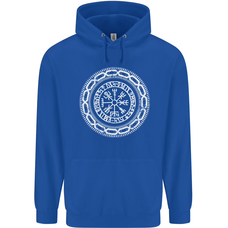 Viking Symbol Vegvisir White Gym Mens 80% Cotton Hoodie Royal Blue
