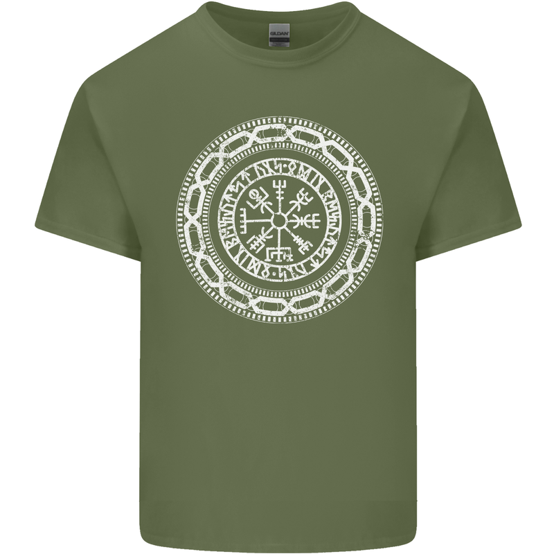 Viking Symbol Vegvisir White Gym Mens Cotton T-Shirt Tee Top Military Green