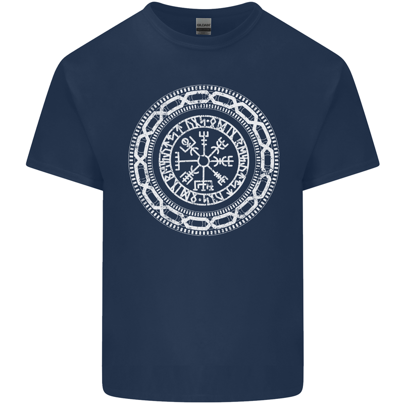 Viking Symbol Vegvisir White Gym Mens Cotton T-Shirt Tee Top Navy Blue