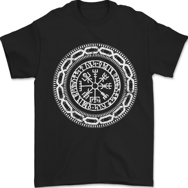 Viking Symbol Vegvisir White Gym Mens T-Shirt 100% Cotton Black