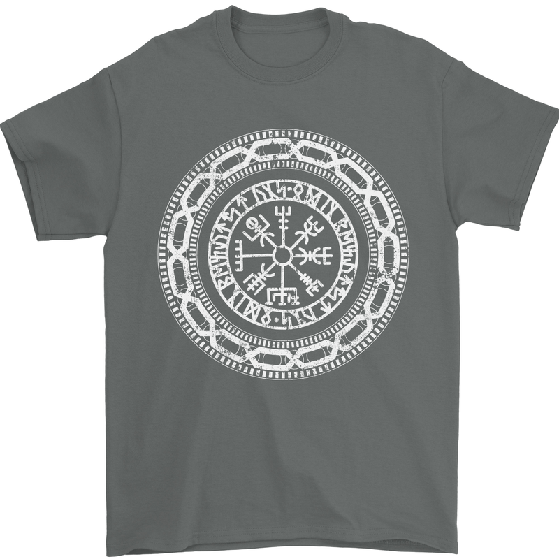 Viking Symbol Vegvisir White Gym Mens T-Shirt 100% Cotton Charcoal
