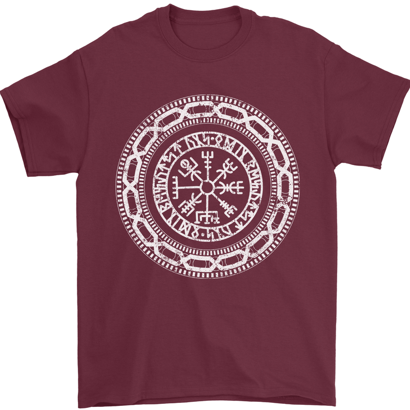 Viking Symbol Vegvisir White Gym Mens T-Shirt 100% Cotton Maroon